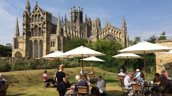 The Almonry Restaurant at Ely Cathedral, exterior view, al fresco dining