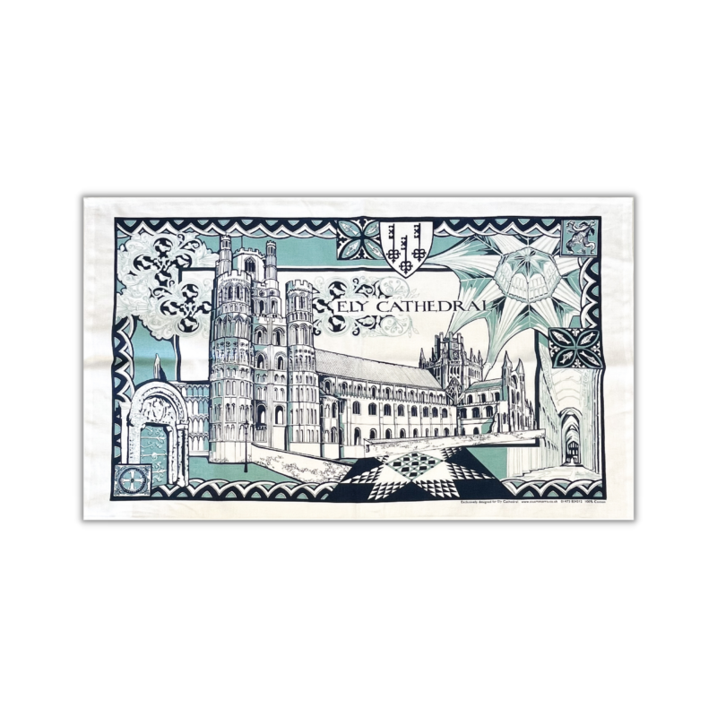 Ely Cathedral Tea Towel - Blue and White