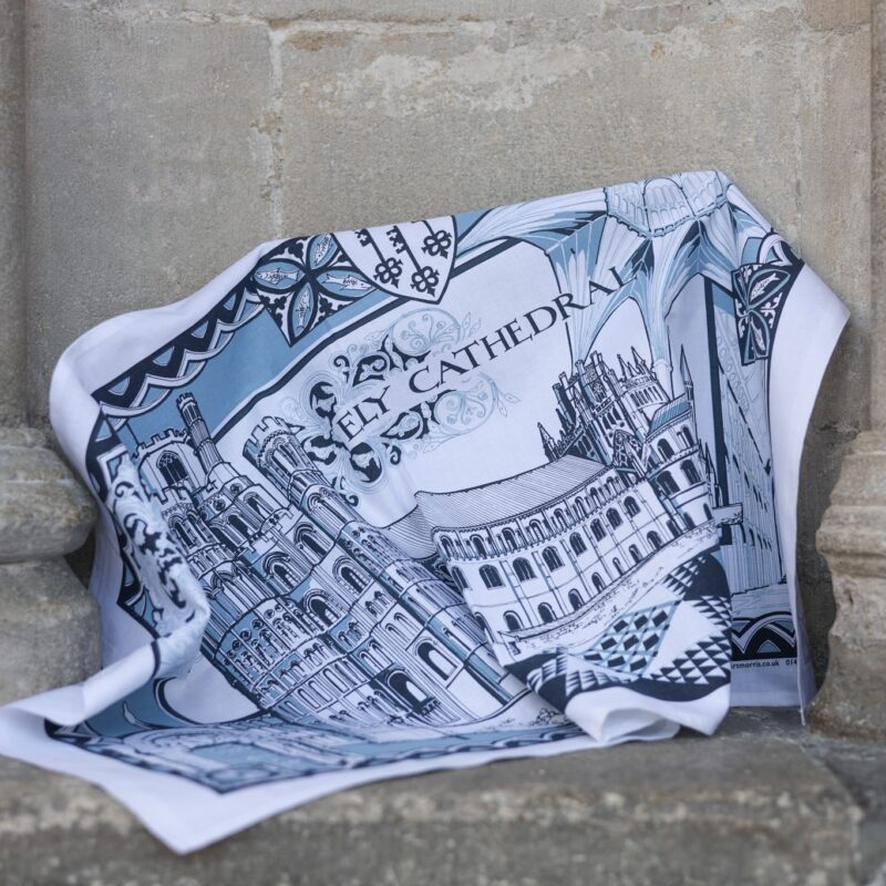 Ely Cathedral Tea Towel - Blue and White